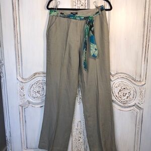 Alfani 100% Sage Green Linen Unlined Wide Leg Flat Front Trousers Size 6
